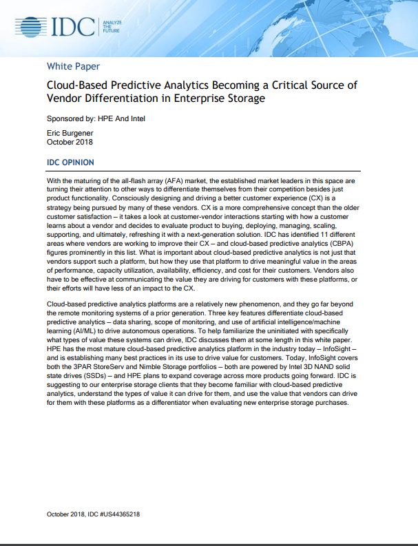 IDC HPE Cloud-Based Predictive Analytics